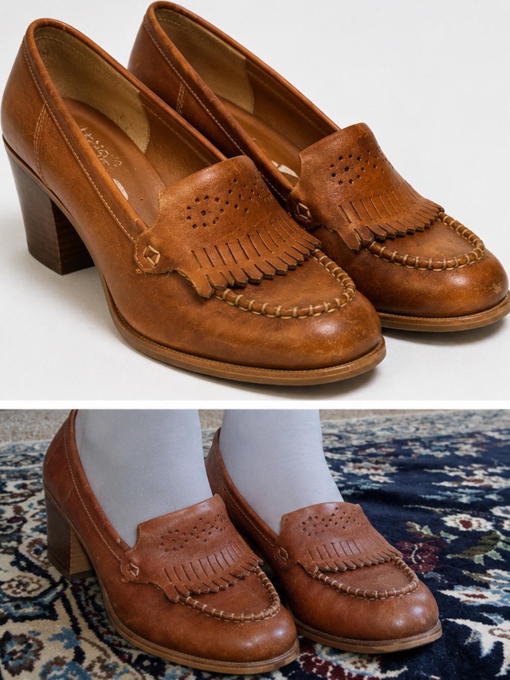 Brown Leather Fringe Loafers for Women